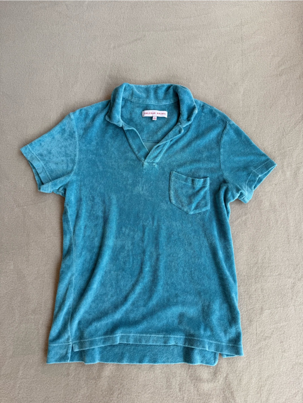 Orlebar Brown Terry Towelling Polo Shirt Mens Small Blue Cotton Made in Portugal
